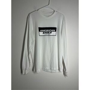 American Eagle T-Shirt Men's Medium M Long Sleeve Graphic Crew Neck White